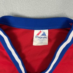 VTG Majestic 131s Jersey T-Shirt Small Red Blue V-Neck Baseball Style 90s USA
