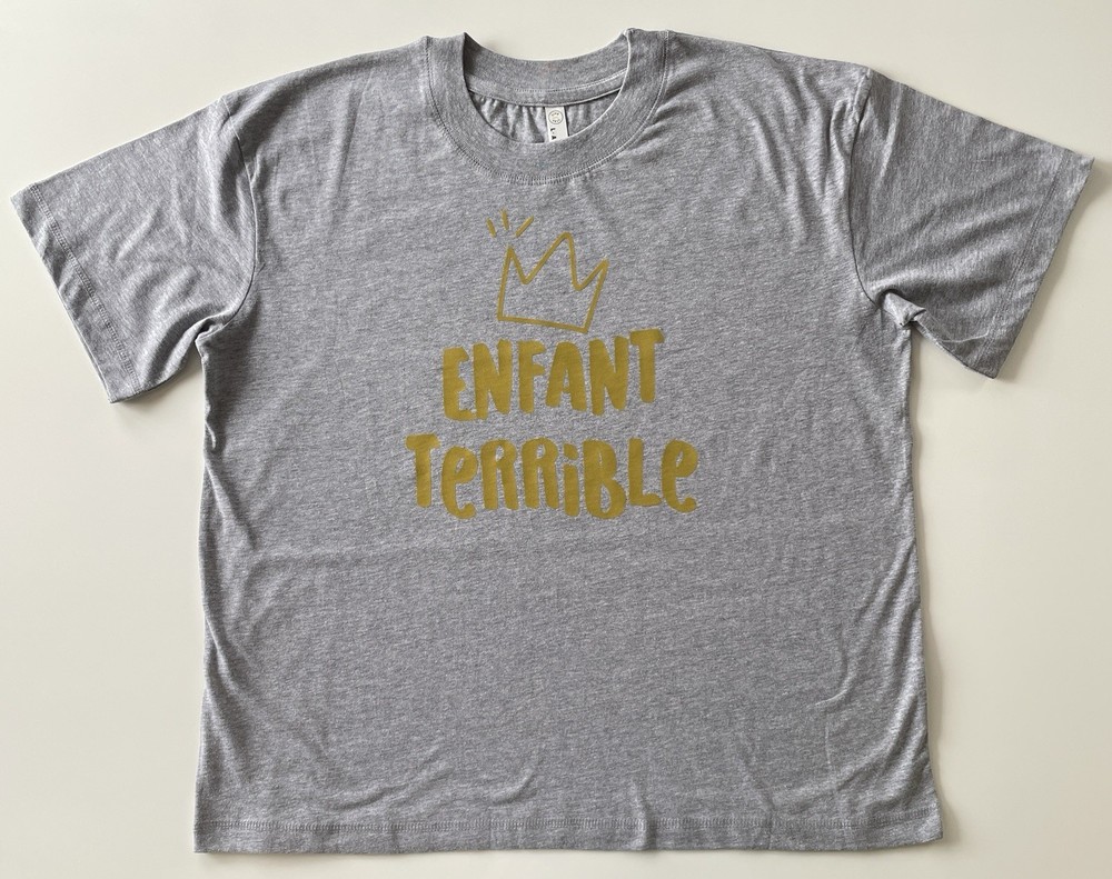 LAT Apparel Men’s Heather Gray Size L “Enfant Terrible” Cropped Crewneck T-Shirt