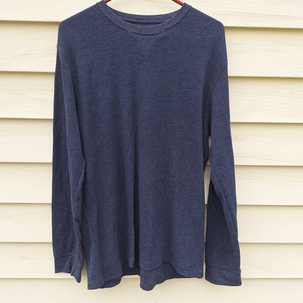 GH Bass Mens Thermal Shirt L Navy Waffle Knit Base Layer Outdoor Hiking Grunge