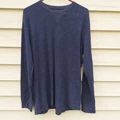 GH Bass Mens Thermal Shirt L Navy Waffle Knit Base Layer Outdoor Hiking Grunge