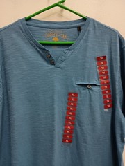 Copper & Oak Mens T-Shirt Size XL Blue Heathered Henley Preppy Short Sleeve