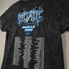 ACDC Shirt MENS LARGE BLACK BLEACH CASUAL CONCERT 77 WORLD TOUR ROCK MUSIC NWT
