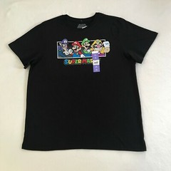 Super Mario W/ Luigi Wario Waluigi Mens Stretch Black ShortSleeve T-Shirt Sz 2XL