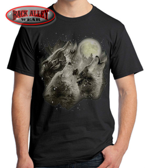 WOLF HOWL T-SHIRT Tee ~ Three Wolves Howling at the Moon ~ Portrait Wolf Pack