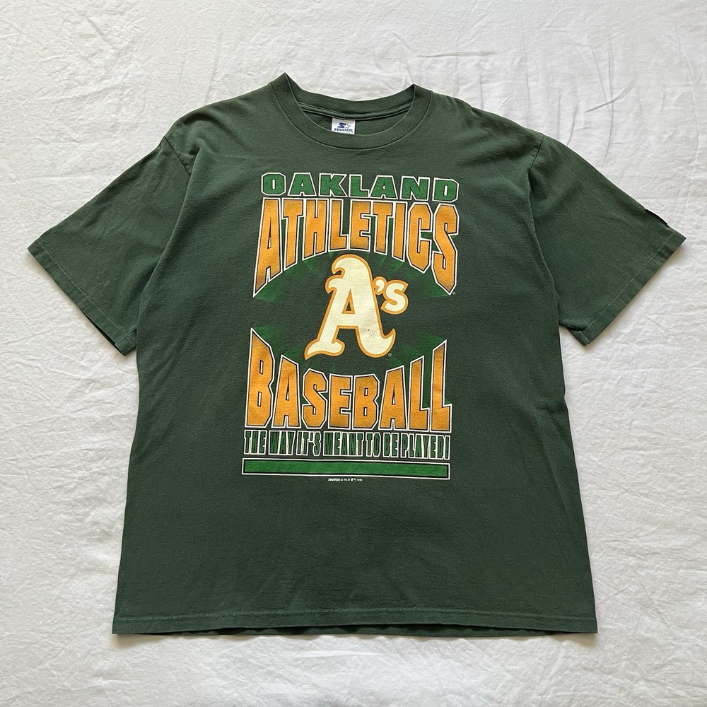 Vintage 90s Oakland Athletics Starter Tshirt Green Size XL MLB Made In USA