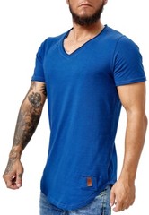 Mens T-Shirt Body Fitness Deep V Neck Long Shirt Casual Basic