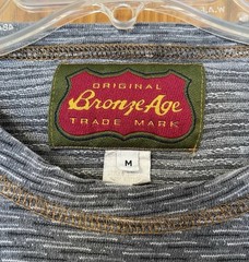 Vintage 90s Bronze Age Striped T Shirt Size M Skate Surf Tee USA Y2K Fish Logo