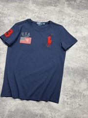 Polo Ralph Lauren USA Flag Big Pony T-Shirt Chief Keef Tee Y2K Blue Men’s Size L