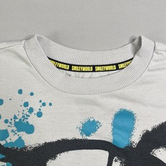 Smiley World T Shirt Men’s Large Gray Graphic Front Back Graffiti Bear Chain