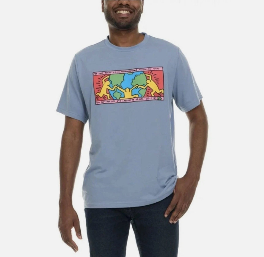 Keith Haring Tee Shirt Men Medium Blue Graphic Print Pop Shop Tokyo World Tour