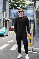2 Pack T Shirts for Men Long Sleeve Cotton Hipster Hip Hop Longline Crewneck …