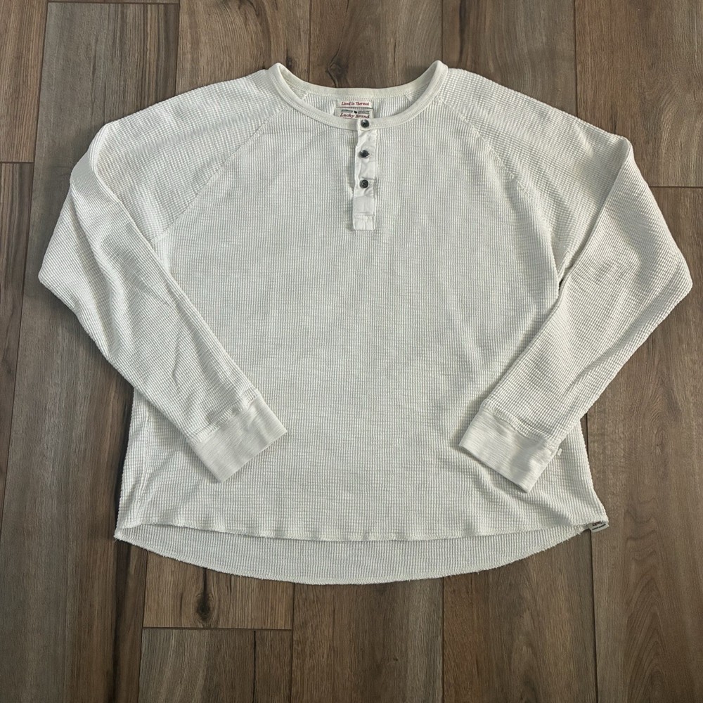 Lucky Brand Lived In Thermal Henley Mens Medium Waffle Knit Long Sleeve