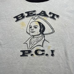 Vintage 80s Beat P.C. PC Patriots Football Sports Shirt Size Large Ringer