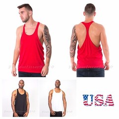 Men Bodybuilding Tank Top Muscle T-Shirt Racerback Gym Fitness Made in USA Black