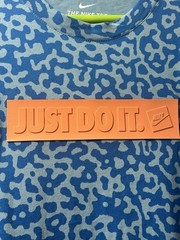 Nike New Shirt Mens L Cerulean Blue Contrast Just Do It Plaque Orange Geometric