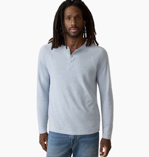 Faherty Cloud Cotton Long Sleeve Henley Large Heather Gray Pima Modal MKC0077