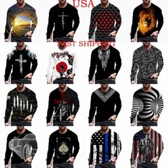 T Shirt Men’s Novelty Graphic Print Black Long Sleeve Fashion Activewear T-Shirt