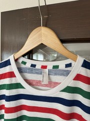 American Apparel Multi Striped Ringer Tee 50 50 Large Made In USA Red Green Blue