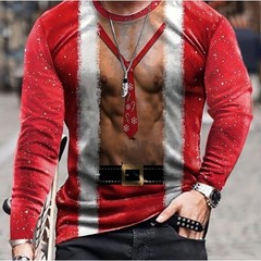 Casual Christmas Long Sleeve 3D Chest Muscle Graphic T-Shirt Funny Men’s XXXL