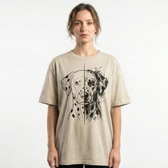 Split Style Dalmatian Portrait Clean Sketch Dog Lover T-Shirt Dual Design Tee