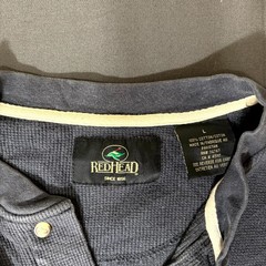 RedHead Thermal Shirt Mens Large Navy Blue Waffle Knit Cotton Henley Neck Casual