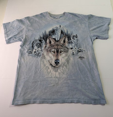 The Mountain 2007 Unisex XL Blue Wolf Graphic Print Crew Neck Short Sleeve Tee