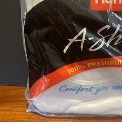 Vintage Hanes A-Shirt 100% Preshrunk Cotton, USA Made, Sealed.