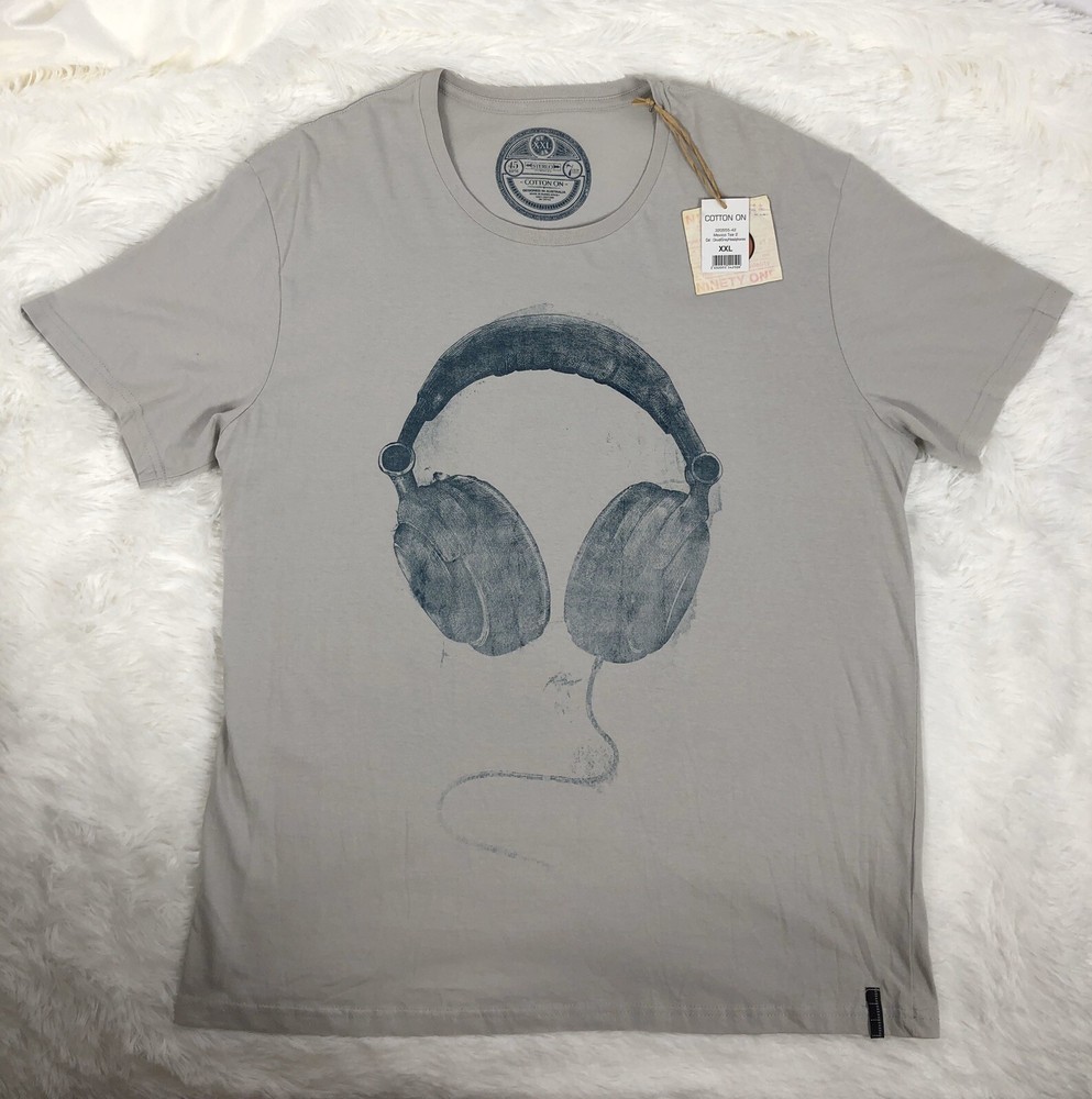DJ Studio Headphones Design Men’s Gray 100%Cotton NWT Seze XXL