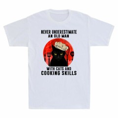 Never Underestimate An Old Man with Cats and Cooking Skills Funny Men’s T Shirt