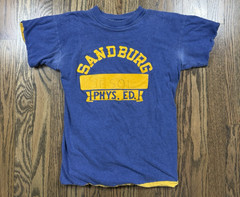 Vintage 60s 70s Sandburg High School Phys. Ed. Blue/ Yellow T Shirt Size Medium
