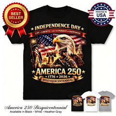 250 Years of Freedom 1776-2026 Patriotic Eagle T-Shirt USA Flag 4th of July Tee