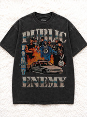 Retros Public Enemy Graphic Print T-Shirt Black L Cotton Crew Neck Short Sleeve