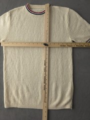 Vintage 1960s Cream Acrylic Knit Crewneck Ringer T-shirt Mod Beach Men’s S