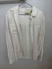 Mens Cubavera Sz L Beige Linen Blend Caribbean Button Up Shirt Great Details VGC