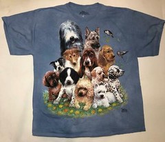 The Mountain Puppies in Grass Cute Dogs Blue Pets Cotton Animal T-Shirt S-3X