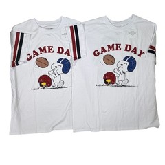 2 Lot Peanuts Snoopy Game Day Football Graphic Tee White Varsity Stripe XL NWT