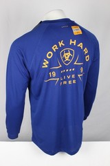 Ariat Men’s Rebar Heat Fighter Work Hard T Shirt Pocket Long Sleeve Blue