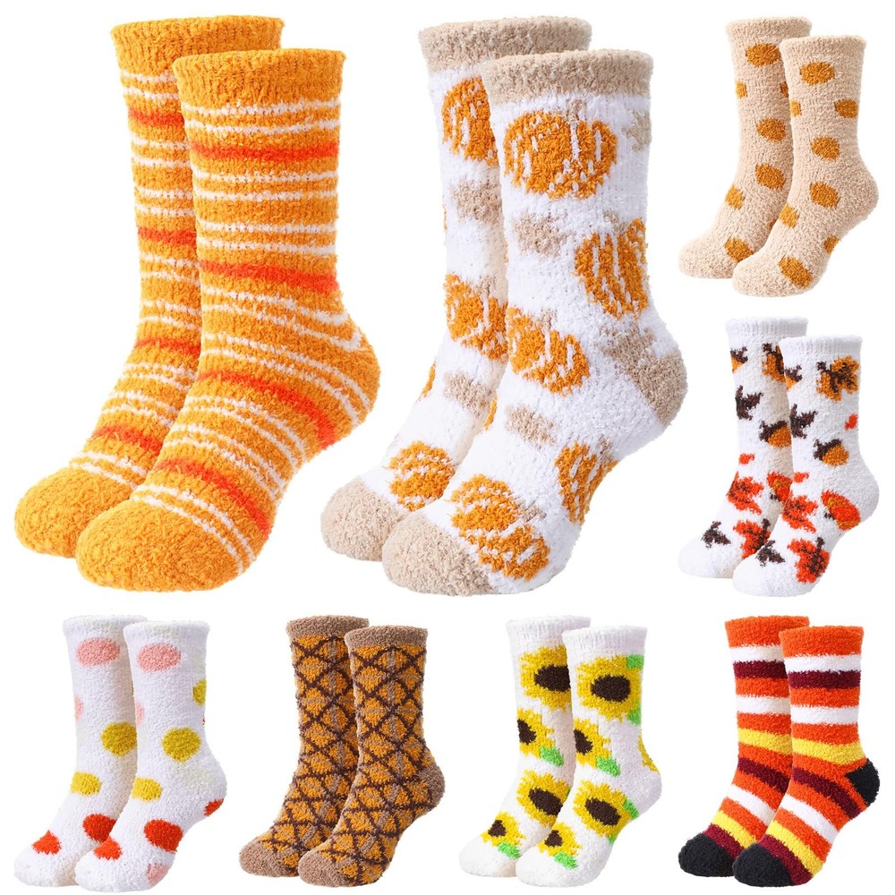8 Pairs Fuzzy Thanksgiving Socks Bulk Women Fall Party Supplies Slipper Warm