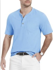 MAGCOMSEN Men’s Henley Shirts Short Sleeve Pocket Tee Shirts Wine Blue Size 2XL