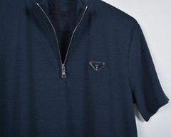 Men’s Prada Navy Blue Zip-Up Polo Shirt M Short Sleeve
