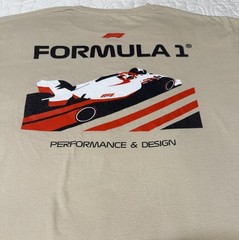Formula 1 F1 Performance & Design Graphic T Shirt Mens XL Beige Short Sleeve
