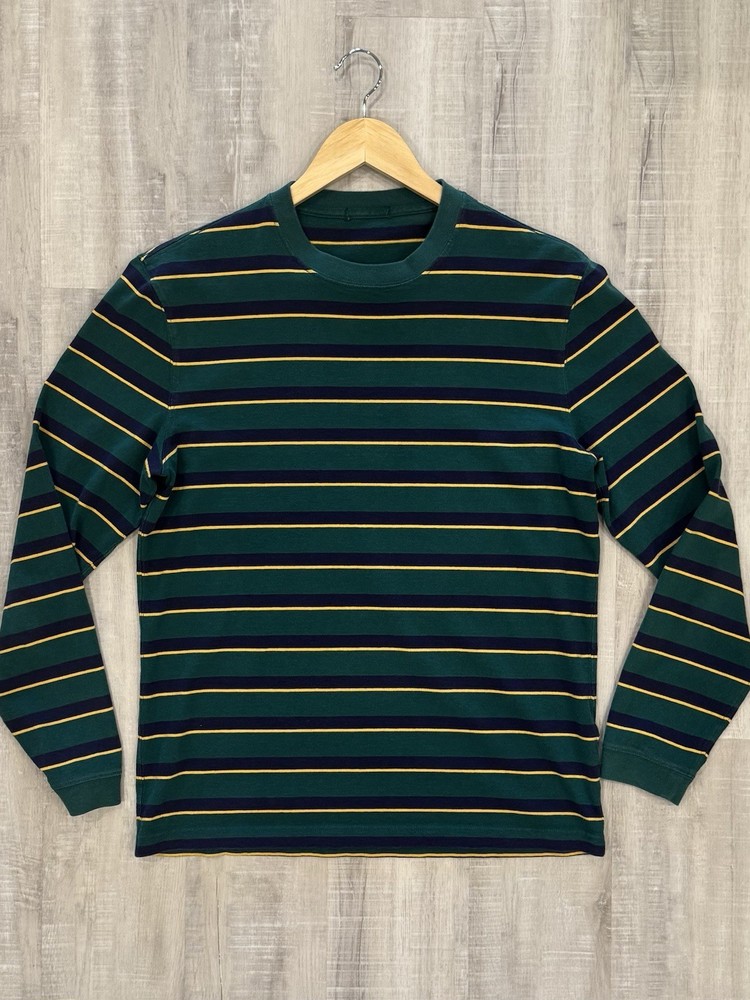 J.Crew Oarsman Premium Weight Re-Imagined Striped Long Sleeve Green Navy Yellow