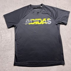 Adidas Graphic T-Shirt Mens L Black Climalite Yellow Logo Active Workout Gym