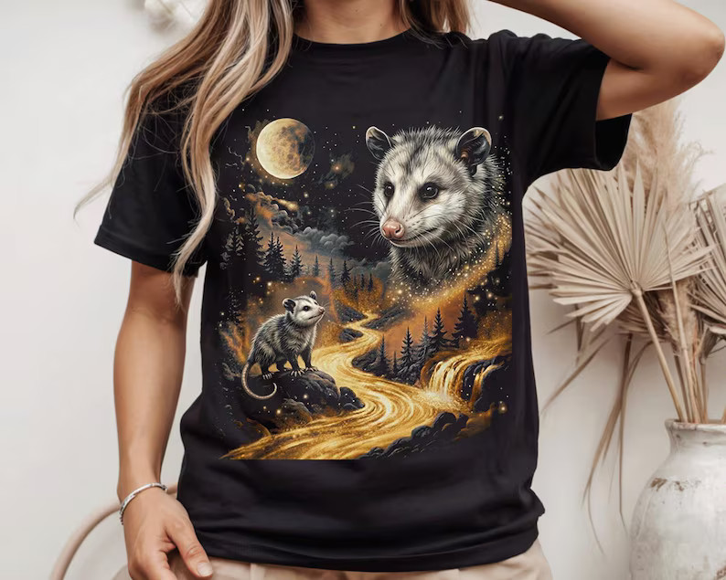 Comfort Tee Opossum Howling Moon Animal Graphic Tee Shirt