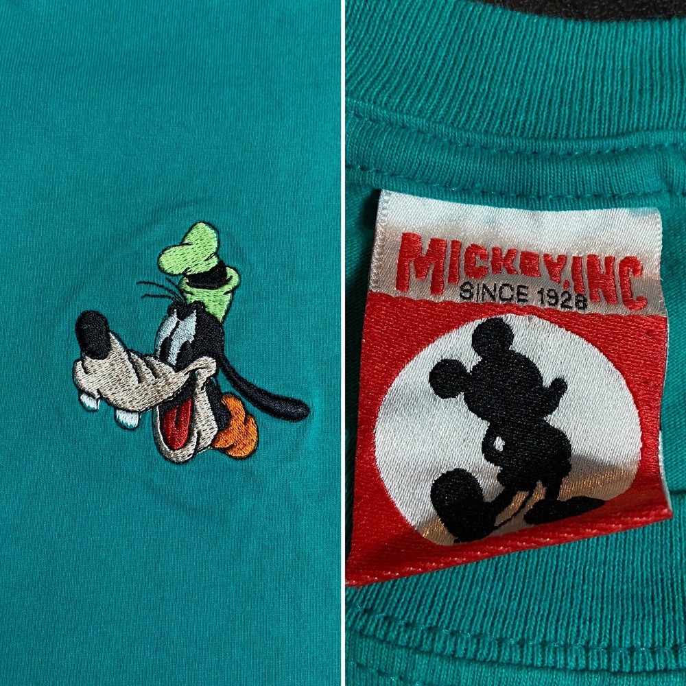 *read* Adult Medium Disney Embroidered Goofy Cyan T-Shirt Mickey Inc. Tag Med M