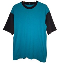 Vintage 1990s Colorblock T Shirt L Blue Black Single Stitch Grunge Skate READ