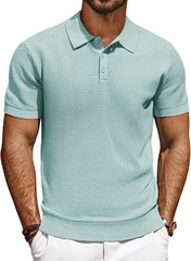 Men’s Short Sleeve Polo Shirt Casual Golf Wear Lightweight Waffle Knit Fabric