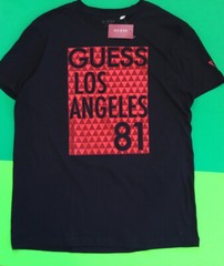 GUESS Los Angeles Men’s Short Sleeve T-Shirt Size LARGE Black w/Red Cotton NEW