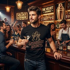 Speakeasy Secrets T-Shirt – Vintage Cocktail Graphic Tee – Retro Bar & Nightlife
