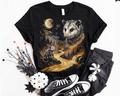 Comfort Tee Opossum Howling Moon Animal Graphic Tee Shirt
